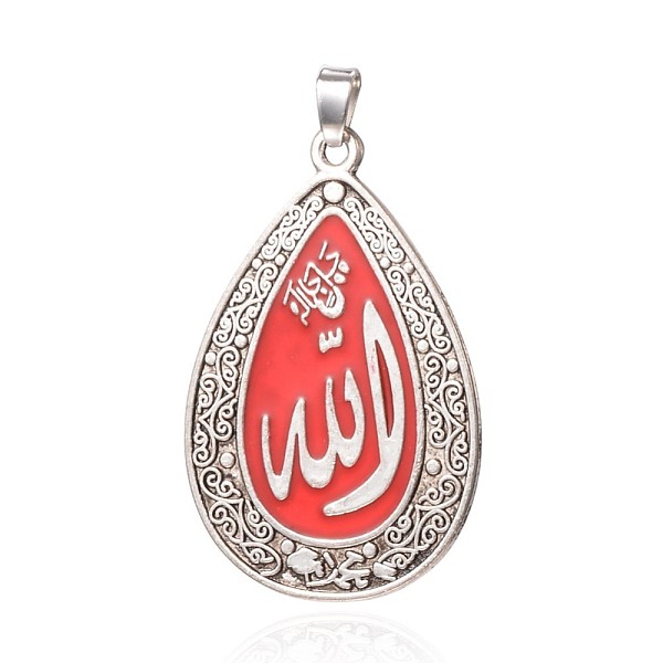 

PandaHall Tibetan Style Alloy Enamel Big Pendants, teardrop, Red, 51x33x1.2mm, Hole: 4x7.5mm Alloy+Enamel Teardrop Red