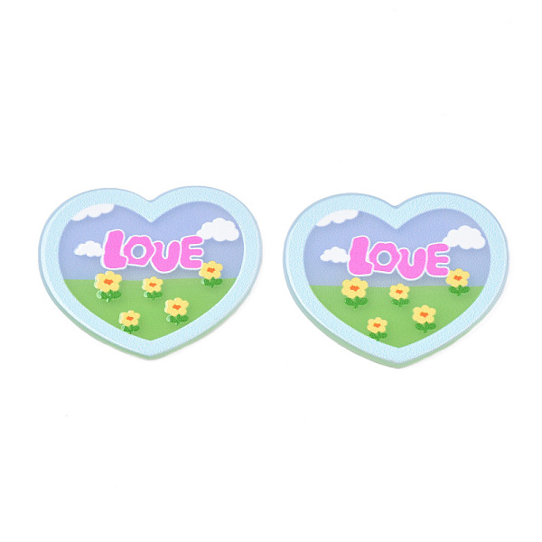 

PandaHall Transparent Printed Acrylic Cabochons, Heart with Flower & Word Love, Light Blue, 33x39x2mm Acrylic Heart