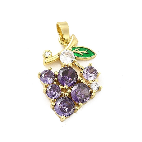 

PandaHall Brass Micro Pave Clear Cubic Zirconia Pendants, with Purple Glass, Grape Charm, Real 18K Gold Plated, 24.5x17x3.5mm, Hole: 5x2.5mm...