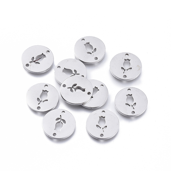 

PandaHall 304 Stainless Steel Links connectors, Laser Cut, Flat Round with Flower, Stainless Steel Color, 11.5x1mm, Hole: 1.2mm 304...