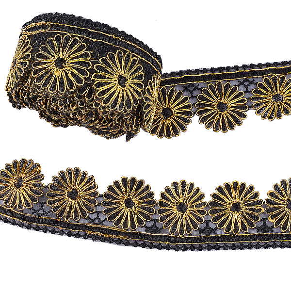 

PandaHall 5 Yards Polyester Lace Trim, Embroidery Ancient Hanfu Lace Ribbon, Flower, Black, 1-1/8~2 inch(28~50mm) Polyester Black