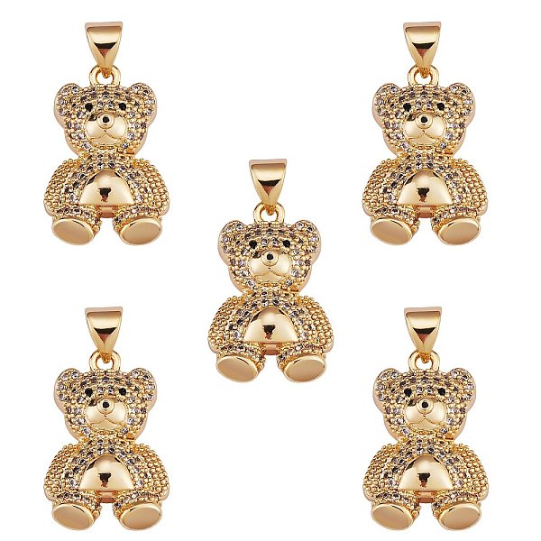 

PandaHall 5Pcs Brass Micro Pave clear Cubic Zirconia Pendants, Nickel free, Bear, Real 16K Gold Plated, 20x13x6mm, Hole: 3x5mm Brass+Cubic...