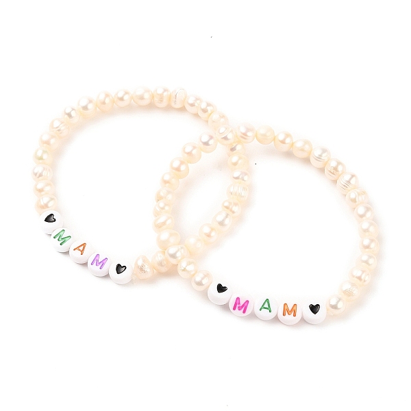 

PandaHall Mother's Day Gifts, Stretch Bracelets, with Natural Pearl Beads and Acrylic Beads, Word MaM, Colorful, Inner Diameter: 2-1/2 inch...
