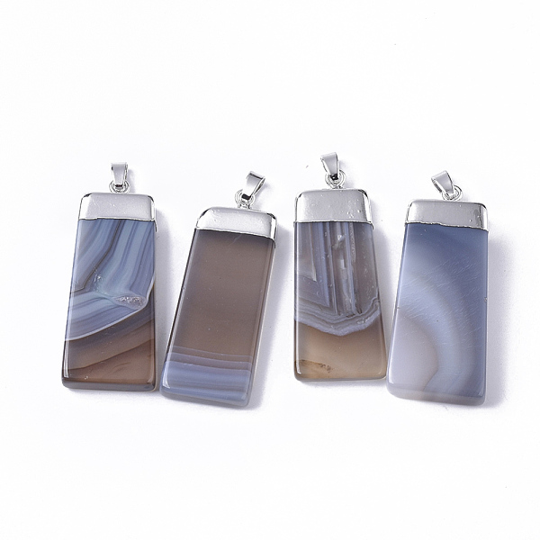 

PandaHall Top Platinum Plated Natural Grey Agate Big Pendants, with Platinum Plated Iron Pinch Bail, Trapezoid, Light Grey..., Gray