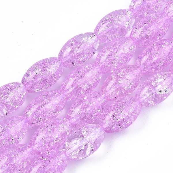 

PandaHall Transparent Crackle Glass Beads Strands, Dyed & Heated, Oval, Violet, 13x8mm, Hole: 1.2mm, about 30pcs/strand, 15.75''(40cm) Glass..., Purple