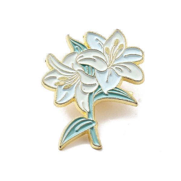 

PandaHall Flower Enamel Pin, Light Gold Alloy Brooch for Backpack Clothes, Light Cyan, 28.5x24x1.8mm Alloy+Enamel