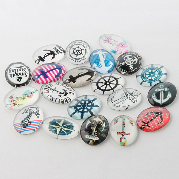 

PandaHall Nautical Helm & Anchor Theme Ornaments Glass Oval Flatback Cabochons, Mixed Color, 18x13x4mm Glass Oval Multicolor
