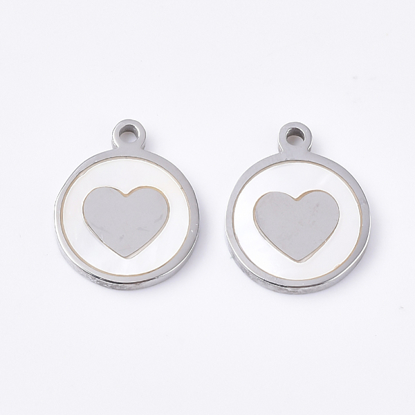 

PandaHall 304 Stainless Steel Charms, with Shell, Flat Round with Heart, Stainless Steel Color, 12x10x1.5mm, Hole: 1.2mm 304 Stainless Steel...