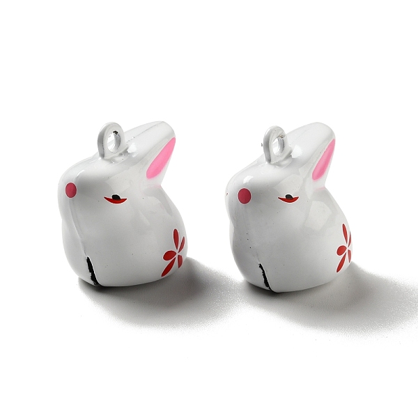 

PandaHall Brass Bell Pendants, Spary Printed, Rabbit with Cherry Blossoms Charm, White, 22x20x15mm, Hole: 2mm Brass Rabbit White