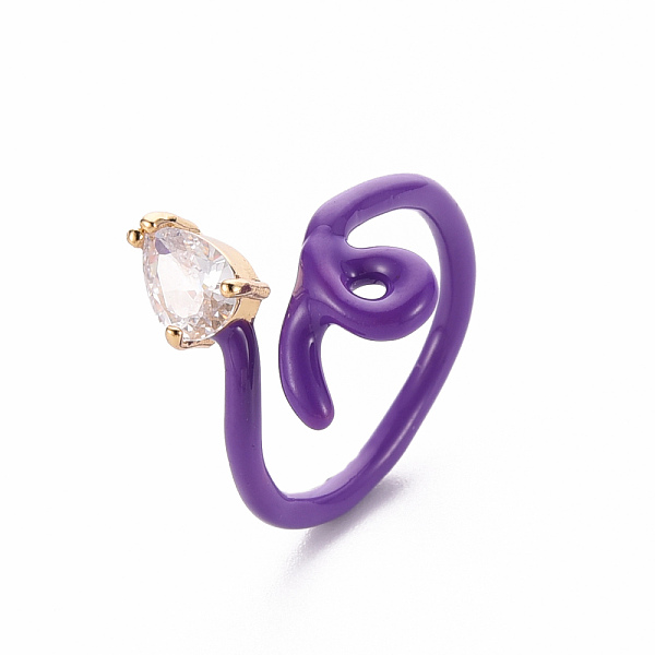 

PandaHall Brass Micro Pave Clear Cubic Zirconia Cuff Rings, Open Rings, with Enamel, Snake, Cadmium Free & Nickel Free & Lead Free, Real 16K..., Purple
