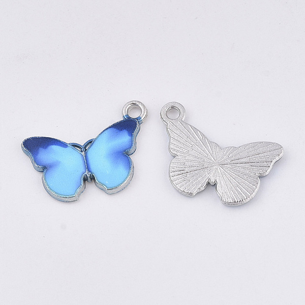 

PandaHall Printed Alloy Pendants, with Enamel, Butterfly, Platinum, Light Sky Blue, 13.5x20x2mm, Hole: 1.6mm Alloy+Enamel Butterfly Blue