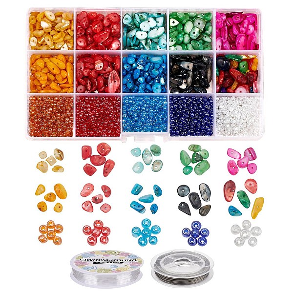 

PandaHall DIY Glass & Shell Beads Bracelet Making Kit, Including 8/0 Trans Glass Seed Beads, Natural Shell Beads, Elastic Thread and Tail..., Multicolor
