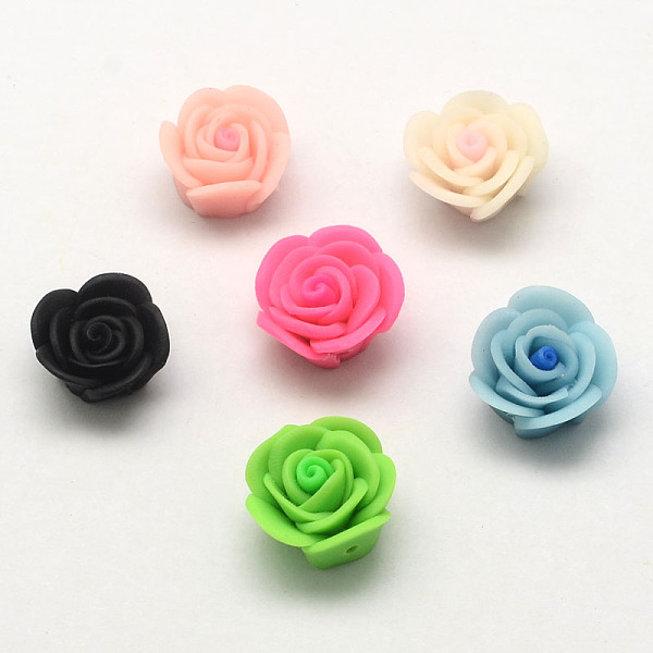 

PandaHall Handmade Polymer Clay 3D Flower Rose Beads, Mixed Color, 20x12mm, Hole: 2mm Polymer Clay Flower Multicolor