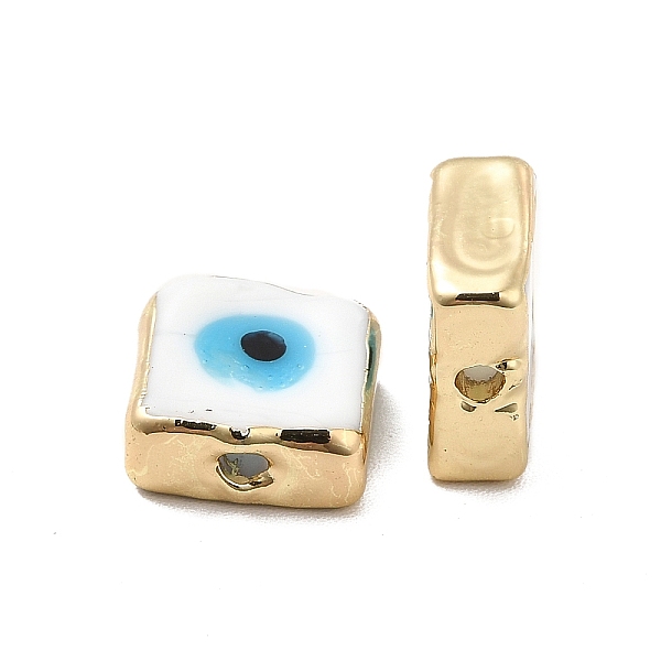 

PandaHall Brass Enamel Beads, Long-Lasting Plated, Real 18K Gold Plated, Square with Evil Eye Pattern, White, 10~11x10~11x4.5~5.5mm, Hole...