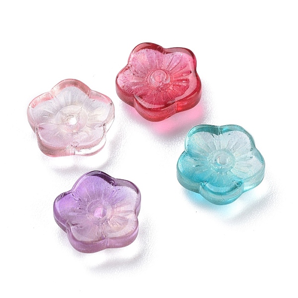 

PandaHall Transparent Glass Beads, with Glitter Gold Powder, Flowers, Mixed Color, 8x3mm, Hole: 1mm Glass Flower Multicolor
