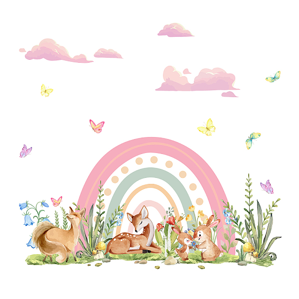 

PandaHall SUPERDANT Rainbow Forest Animals Wall Decals Fox Bunny Stickers Meadow Butterfly Art Sticker Animal Plant Wall Art Removable for...