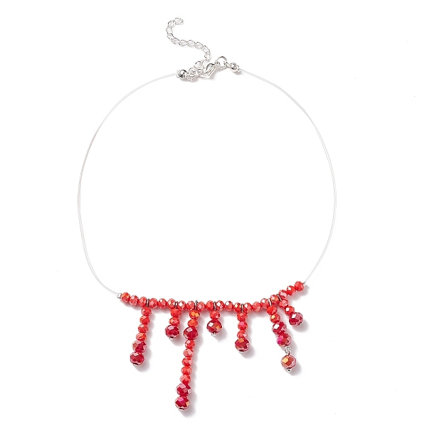 

PandaHall Glass Beaded Tassel Charms Chocker Necklace, Braide Jewelry for Women, Red, 13.19 inch(33.5cm) Glass Red