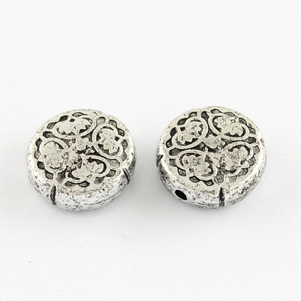 

PandaHall Hollow Antique Acrylic Beads, Flat Round, Antique Silver Plated, 11x4.5mm, Hole: 1.5mm, about 1210pcs/500g Acrylic Flat Round