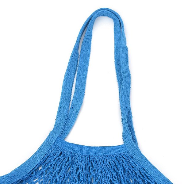 

PandaHall Portable Cotton Mesh Grocery Bags, Reusable Net Shopping Handbag, Blue, 58.05cm, Bag: 35x38x1.8cm. Cloth Blue