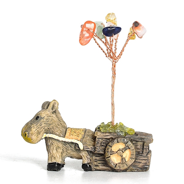 

PandaHall Resin Display Decorations, Reiki Energy Stone Feng Shui Ornament, with Natural Gemstone Tree and Copper Wire, Donkey, 59x64mm...
