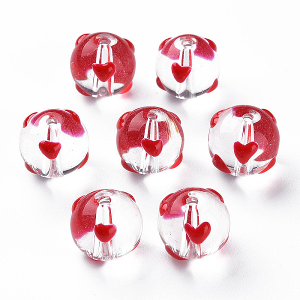 

PandaHall Transparent Glass Enamel Beads, Round with Heart, Red, 12x11.5mm, Hole: 1.8mm Glass Round Red