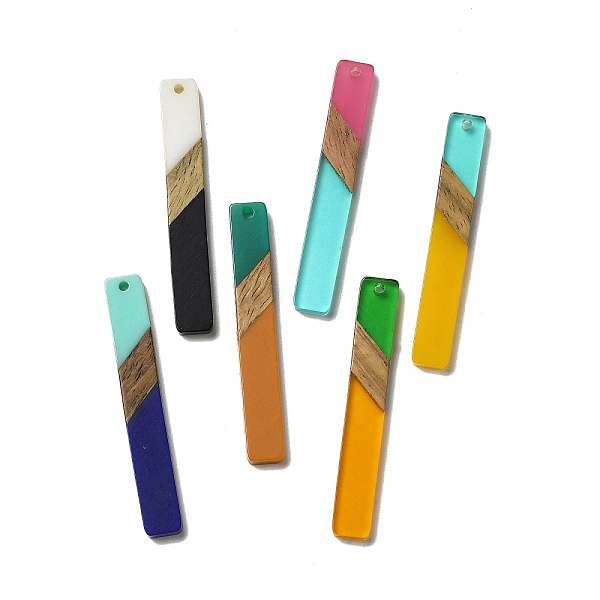 

PandaHall Opaque Resin & Walnut Wood Big Pendants, Rectangle Charms, Mixed Color, 51.5x7.5x3.5mm, Hole: 2mm Resin+Wood Rectangle Multicolor