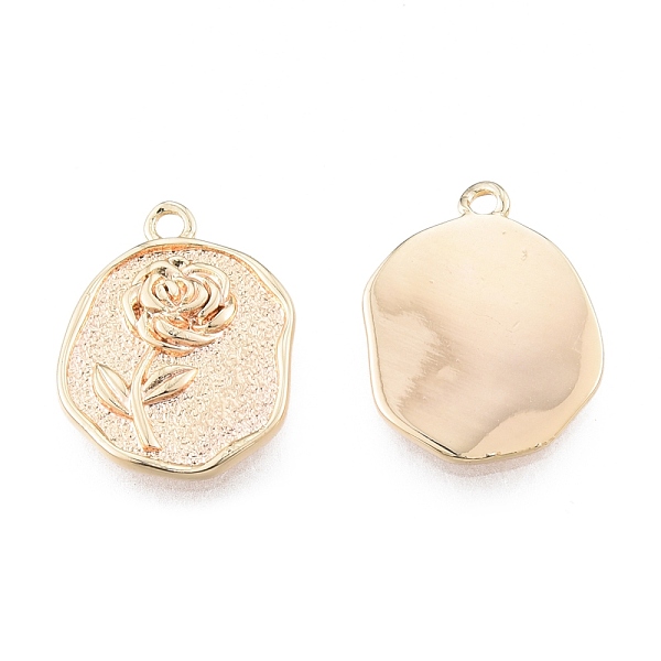 

PandaHall Brass Pendants, Cadmium Free & Nickel Free & Lead Free, Textured, Flat Round with Rose, Real 18K Gold Plated, 16.5x12x2mm, Hole...