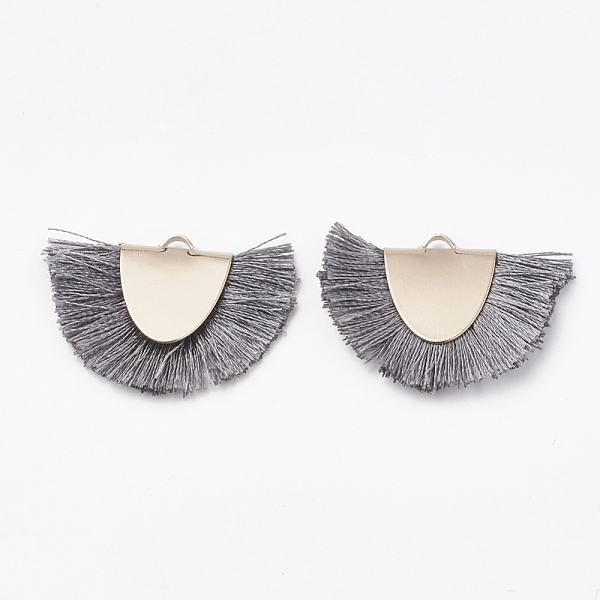 

PandaHall Polyester Tassel Pendant Decorations, with Brass Findings, Semicircle, Golden, Gray, 25~27x32~35x3mm, Hole: 3x1.5mm Polyester Gray