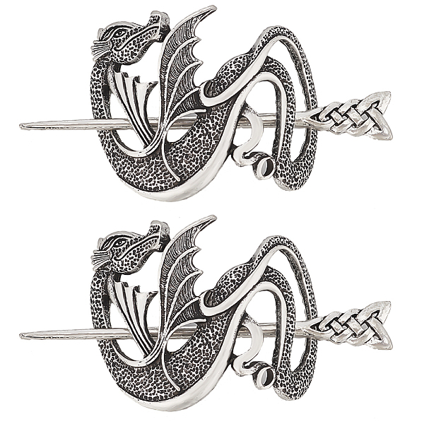 

PandaHall Viking Alloy Hair Clip with Hair Sticks, for Long Hair Slide Irish Hair Accessories, Dragon Pattern, 48x58x6mm, Bar: 94x12.5x4.5mm...