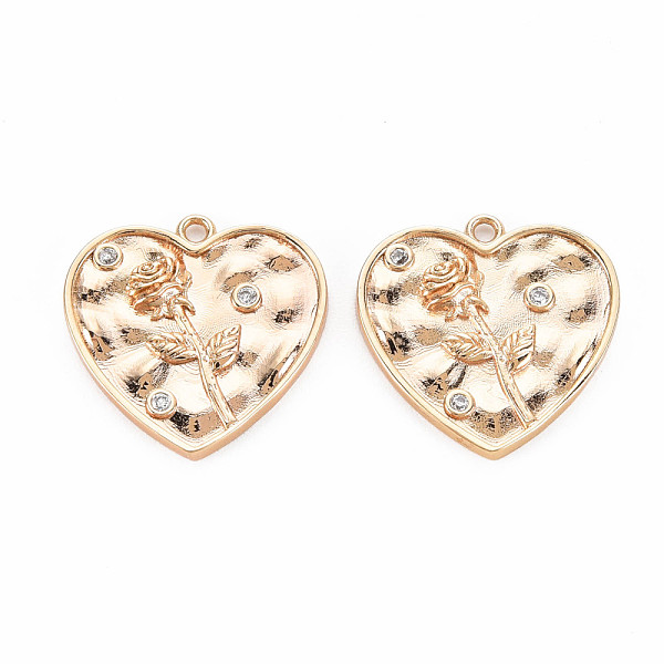 

PandaHall Brass Micro Pave Clear Cubic Zirconia Pendants, Nickel Free, Heart with Rose, Real 18K Gold Plated, 20x20x2.5mm, Hole: 1.5mm...