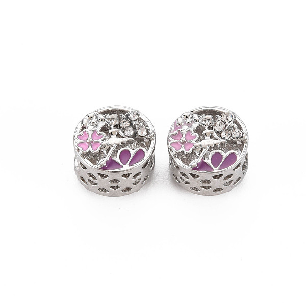 

PandaHall Rack Plating Alloy Enamel European Beads, with Crystal Rhinestone, Large Hole Beads, Cadmium Free & Nickel Free & Lead Free, Flat..., Purple