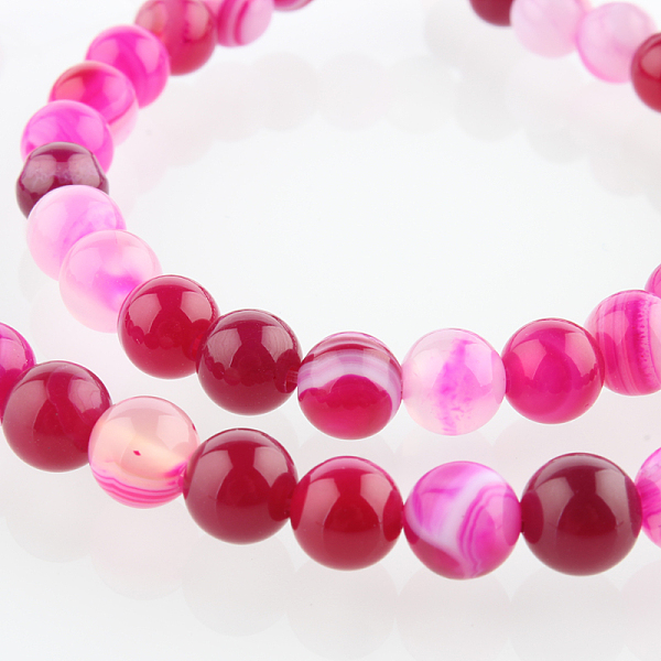 

PandaHall Natural Striped Agate/Banded Agate Round Bead Strands, Dyed, Deep Pink, 6mm, Hole: 1mm, about 63pcs/strand, 15.35 inch Banded...