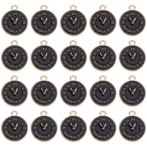 

PandaHall SUNNYCLUE 1 Box 40Pcs Clock Face Charms Black Enamel Charms Flat Round Metal Charm Time Clock Charm Small Flatback Alloy Charms...