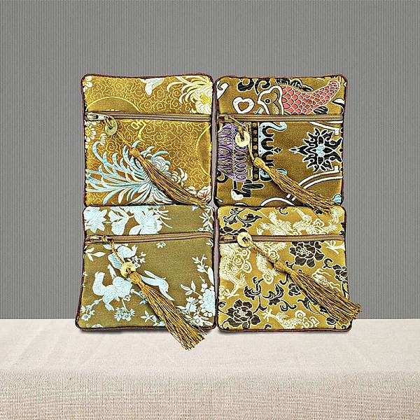 

PandaHall Double-layer Zipper Cloth Bag, Chinese Style Jewelry Storage Bag for Jewelry Accessories, Random Pattern, Goldenrod, 11.5x11.5cm..., Gold