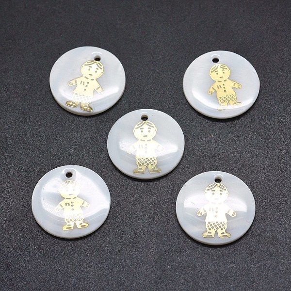 

PandaHall Shell Pendants, with Resin, Flat Round with Boy, White, 20x2mm, Hole: 0.8mm Shell Flat Round White