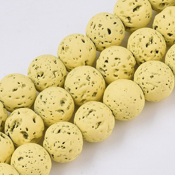 

PandaHall Spray Painted Natural Lava Rock Beads Strands, Round, Light Khaki, 8~9mm, Hole: 0.7mm, about 47~48pcs/Strand, 15.75 inch(40cm)...
