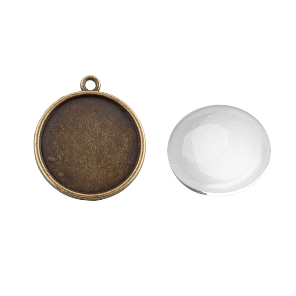 

PandaHall Pendant Making Sets, with Alloy Pendant Cabochon Settings and Glass Cabochons, Flat Round, Nickel Free, Antique Bronze, Tray: 20mm...