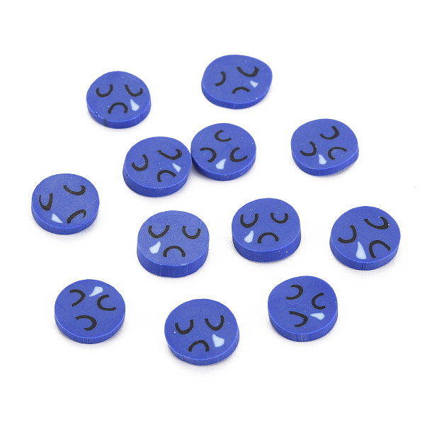 

PandaHall Handmade Polymer Clay Cabochons, Flat Round with Expression, Dark Blue, 9~10x1~2mm, about 5000pcs/1000g Polymer Clay Flat Round
