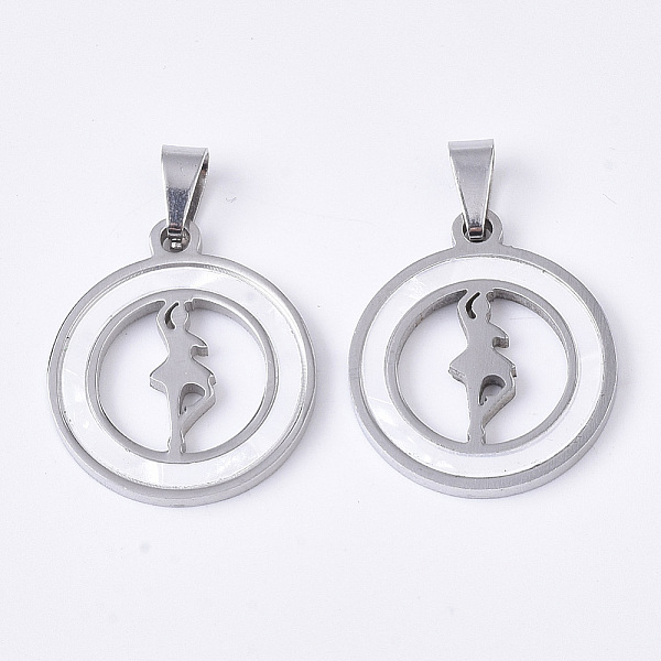 

PandaHall 201 Stainless Steel Pendants, with Shell and Random Size Snap on Bails, Flat Round with Dancer, Stainless Steel Color, 23x20x2mm...