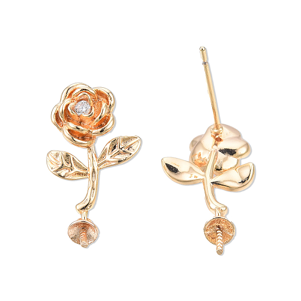 

PandaHall Brass Stud Earring Findings, for Half Drilled Beads, with Clear Cubic Zirconia, Cadmium Free & Nickel Free & Lead Free, Flower...