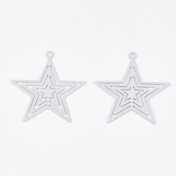 

PandaHall Brass Pendants, Etched Metal Embellishments, Long-Lasting Plated, Star, Platinum, 22.5x21.5x0.3mm, Hole: 1.2mm Brass Star