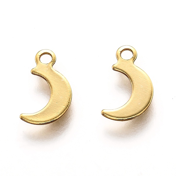 

PandaHall 201 Stainless Steel Charms, moon, Real 18k Gold Plated, 10x6x0.5mm, Hole: 1.4mm 201 Stainless Steel Moon