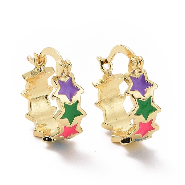 

PandaHall Colorful Enamel Star Wrap Hoop Earrings, Brass Jewelry for Women, Golden, 19x16.5x7mm, Pin: 0.5x2mm Brass Star