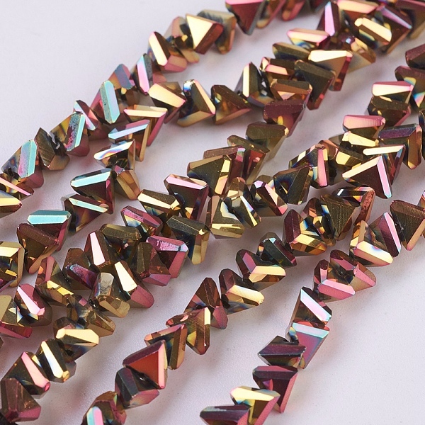 

PandaHall Electroplate Glass Beads Strands, Full Plated, Faceted, Triangle, Rose Gold Plated, 4.5x5x6mm, Hole: 1mm, about 100pcs/strand...