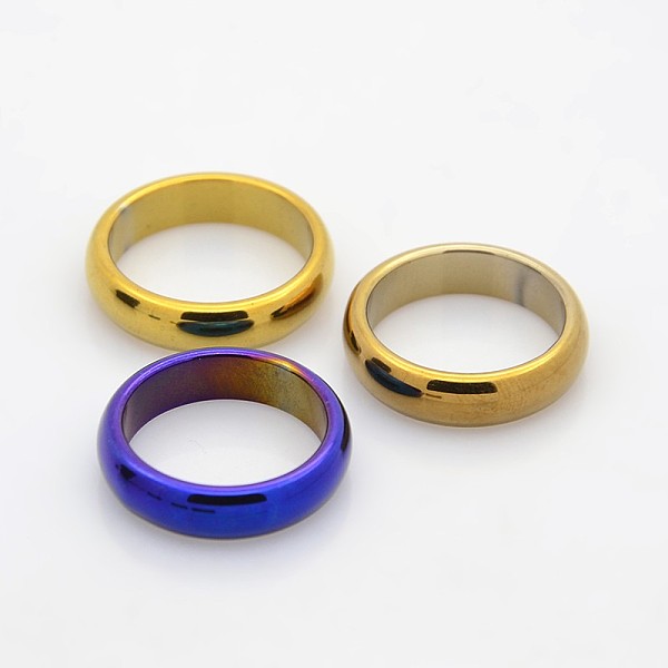 

PandaHall Electroplate Non-Magnetic Synthetic Hematite Wide Band Rings, Mixed Color, 17mm Non-magnetic Hematite