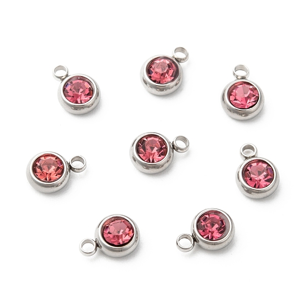 

PandaHall 201 Stainless Steel Rhinestone Charms, October Birthstone Charms, Flat Round, Stainless Steel Color, Rose, 8.5x6x3mm, Hole: 1.5mm..., Pink