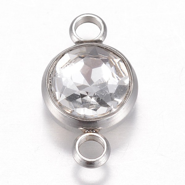 

PandaHall Glass Links connectors, Faceted, with 304 Stainless Steel Findings, Flat Round, Stainless Steel Color, Crystal, 17.5x10x6.5mm..., Clear
