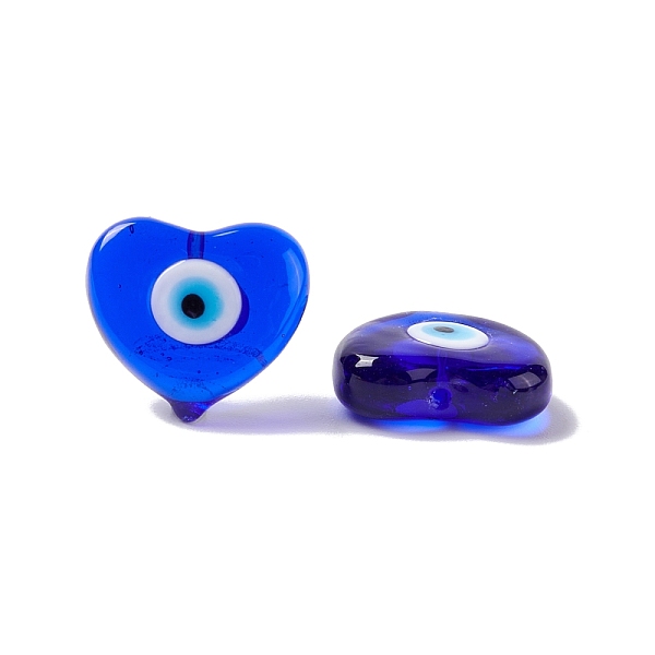 

PandaHall Handmade Evil Eye Lampwork Beads, Half Drilled, Heart, Blue, 16~16.5x17.5~18x5.5~6mm, Hole: 1mm Lampwork Heart Blue