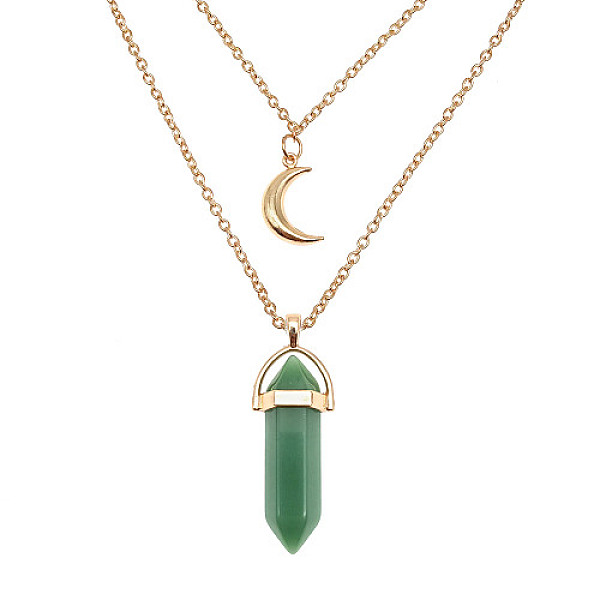 Natural Green Aventurine Cone Pendant Double Layer Necklace