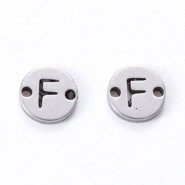 

PandaHall 201 Stainless Steel Links, Laser Cut, Flat Round with Letter, Letter.F, 6x6x1mm, Hole: 0.8mm 201 Stainless Steel Flat Round